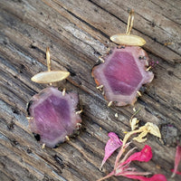 Pink Sapphire Slice Earrings
